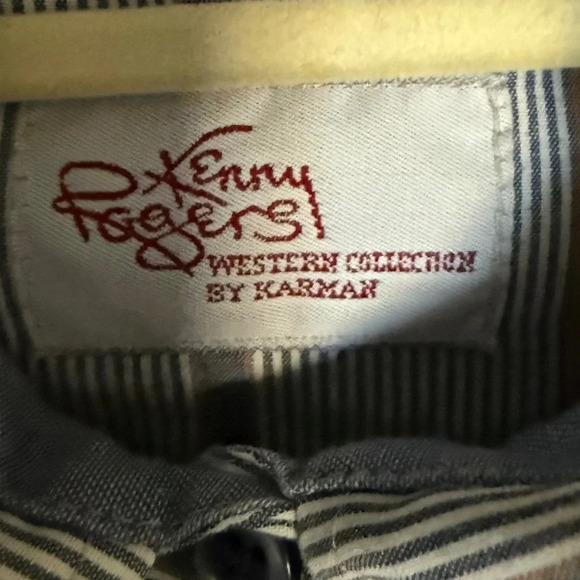 Vintage Kenny Rogers Western Denim Stripe Long Sleeve Shirt Size 13/14 Cowgirl - Picture 9 of 10